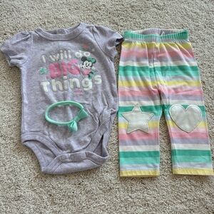3-6M Disney Baby Minnie Mouse Onesie w/ Headband & Pants